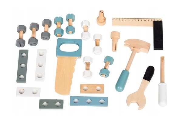 Puinen työpajapöytä työkaluineen 32 elementtiä Ecotoys