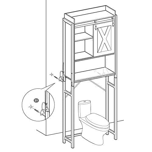 Pladsbesparende over-toiletstativ med hylder og skab