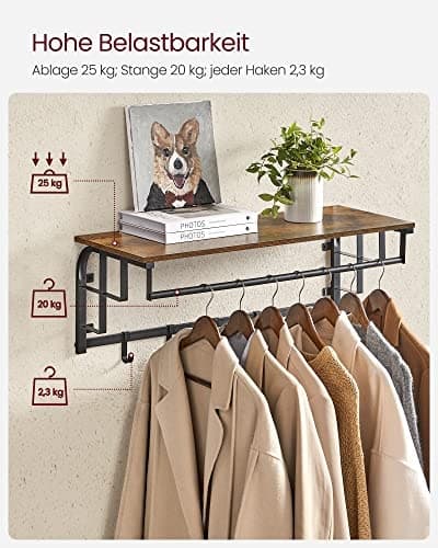 3-i-1 vægknaggestativ med hylde, kroge og ophængningsskinne
