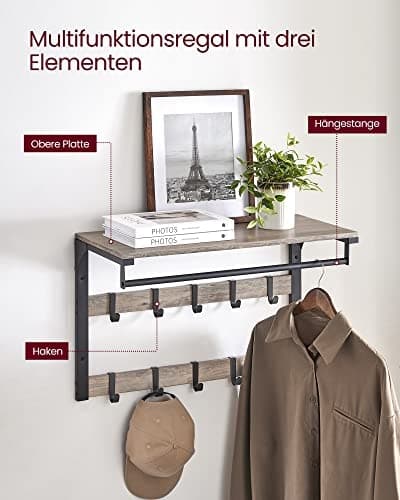 3-i-1 garderobe med kroker, hylle og hengestang