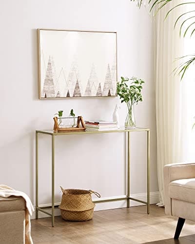 Moderni kultainen metalli- ja lasikonsolipöytä, 100x35x80 cm