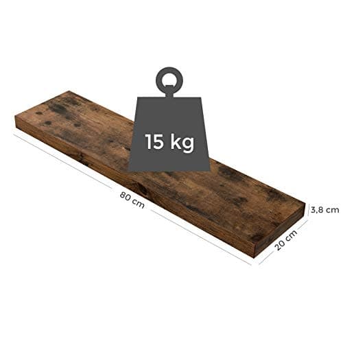 Rustik brun svævende væghylde, 80 cm, Holder 15 kg