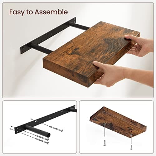 Rustik brun svævende væghylde - 40cm, Holder 10-15kg