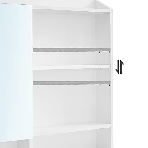 Minimalistisk hvidt toiletbord med spejl og opbevaring