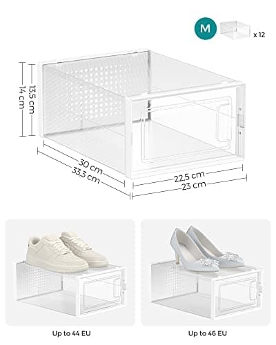 12-Pack transparente stablebare skoesker med klare dører
