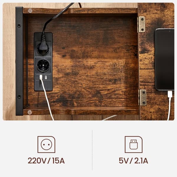 Rustikk sammenleggbar sofabord med USB-porter og lagring