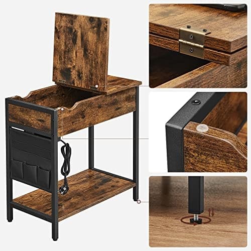 Rustikk sammenleggbar sofabord med USB-porter og lagring