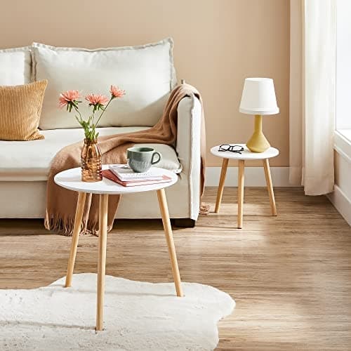 Minimalistinen valkoinen sisäkkäispöytäsetti, helppo koota