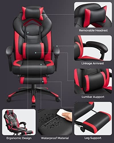Ergonomisk spillestol med fodstøtte og lændestøtte