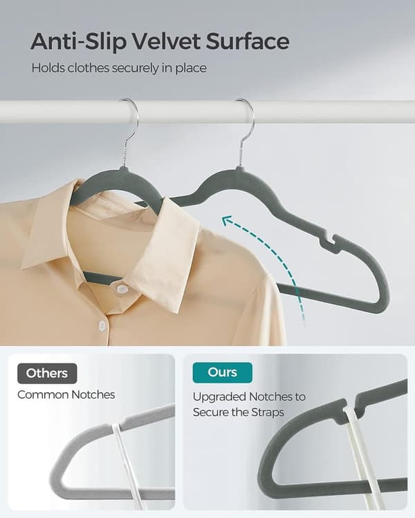 Velvet Anti-Slip Hangers med Skulder Hakk, 30-Pack