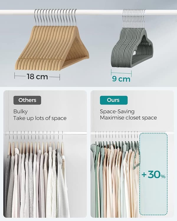 Velvet Anti-Slip Hangers med Skulder Hakk, 30-Pack