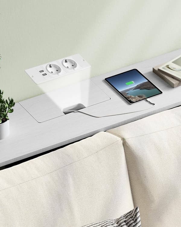 Rustikk konsollbord med uttak og USB-porter – slank design