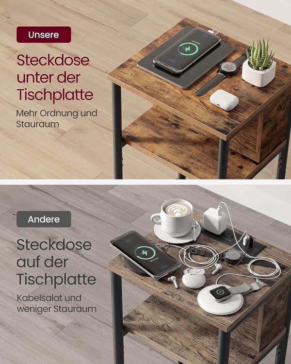 3-lags sidebord med integreret stik og USB-porte