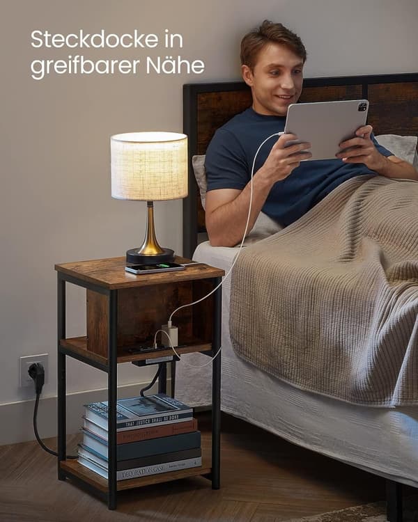 3-lags sidebord med integreret stik og USB-porte