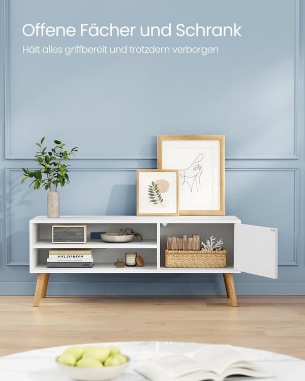 Moderne hvit TV-stativ med lagringsplass for 55-tommers TV-er