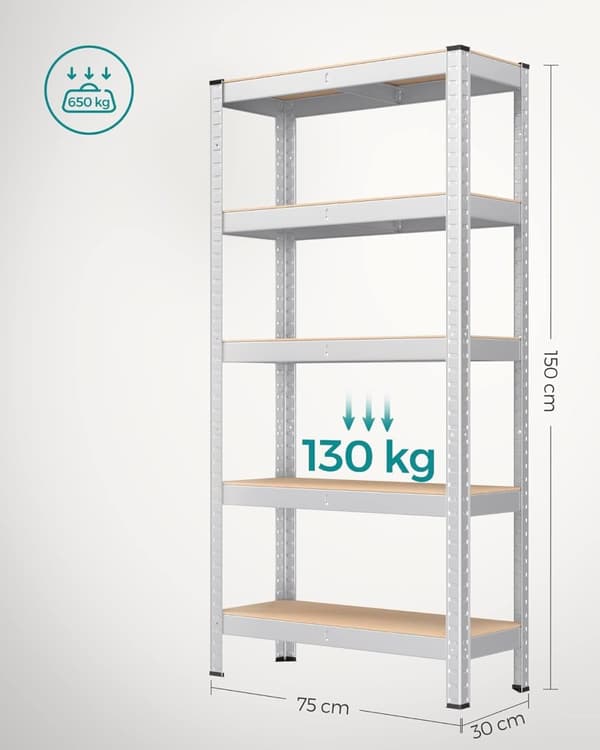 Kraftig justerbar garagereol, 650 kg kapacitet