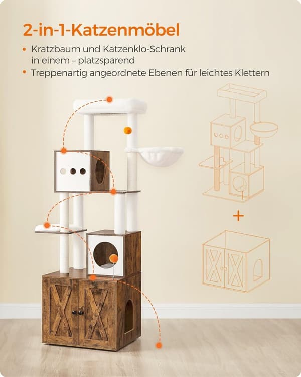 2-i-1 Cat Tree & kattebakkeskab - pladsbesparende!