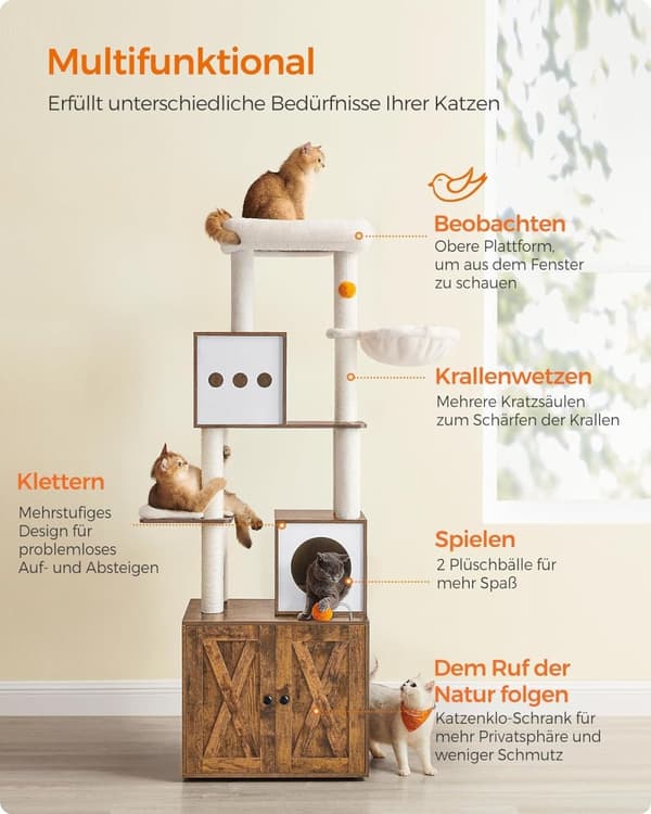 2-i-1 Cat Tree & kattebakkeskab - pladsbesparende!