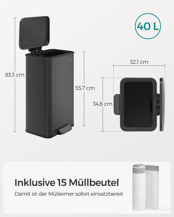 <p>40L kjøkkenbøtte i stål med mykt lokk</p>