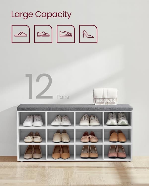 Entryway skobenk med justerbar oppbevaring og pute