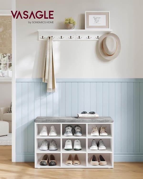 Entryway skobenk med justerbar oppbevaring og pute