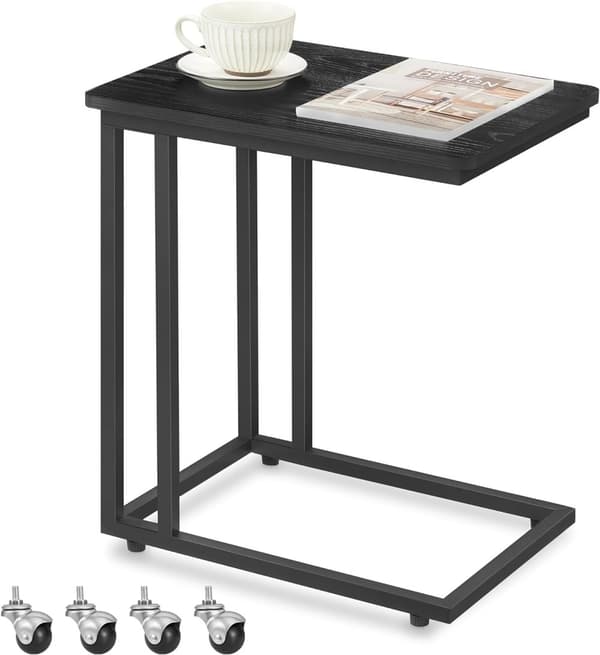 Mobilt sidebord med ibenholt top og stålstel, 4 hjul
