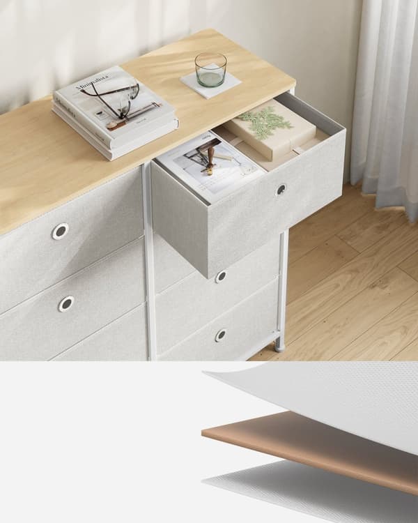 Tyglåda med 8 lådor: gott om förvaring, säker och robust design