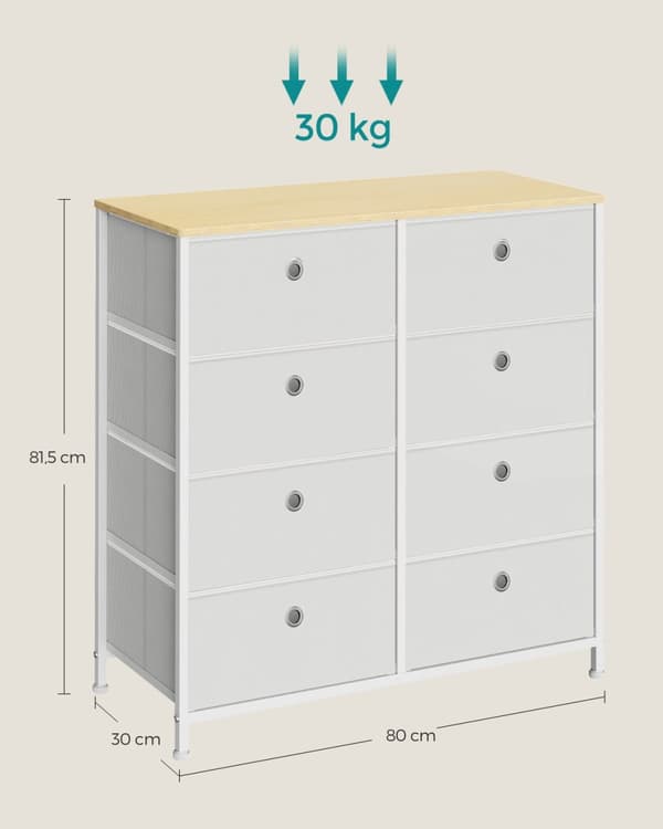 Tyglåda med 8 lådor: gott om förvaring, säker och robust design