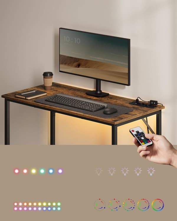 LED gaming skrivebord med strømstik, USB-porte