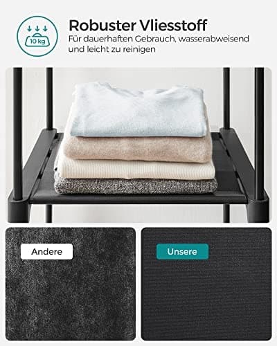 Rummelig stofgarderobe med skinner og hylder, nem montering