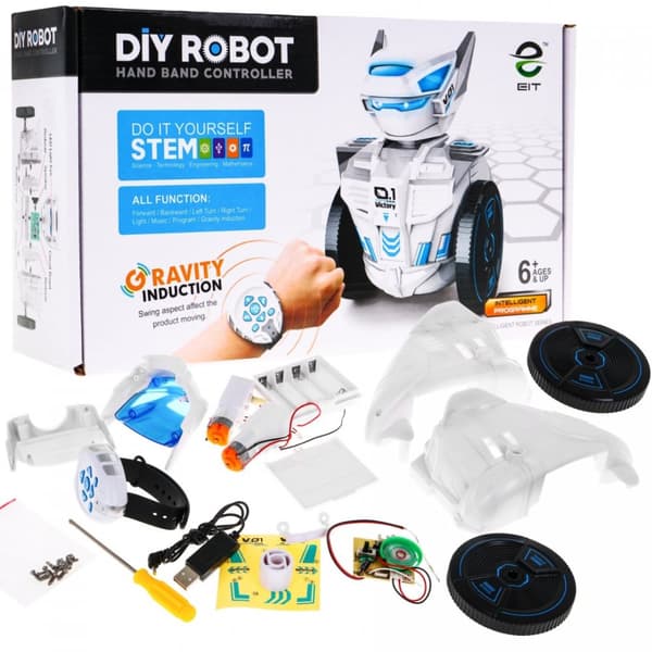 Klokkestyrt DIY-robot med LED-øyne og lydeffekter