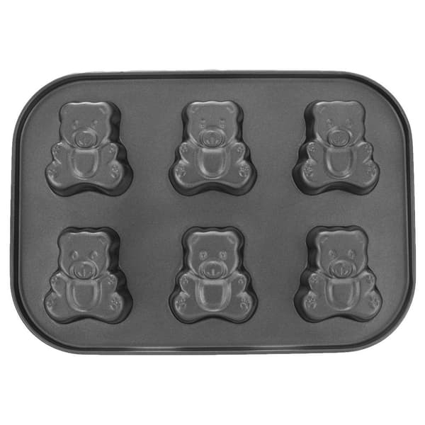 Stekeform for seks bjørneformede kjeks, non-stick karbonstål