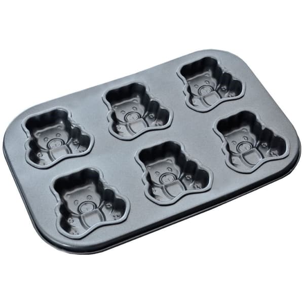 Stekeform for seks bjørneformede kjeks, non-stick karbonstål