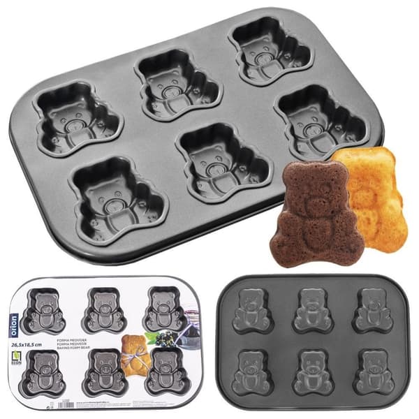 Stekeform for seks bjørneformede kjeks, non-stick karbonstål