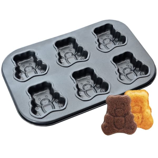 Stekeform for seks bjørneformede kjeks, non-stick karbonstål