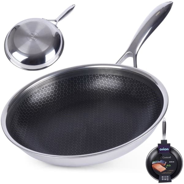 Hybrid stekepanne: Non-stick og rustfritt stål, metallbestikk OK