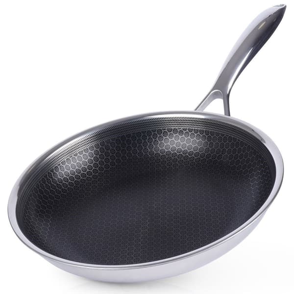 Hybrid stekepanne: Non-stick og rustfritt stål, metallbestikk OK