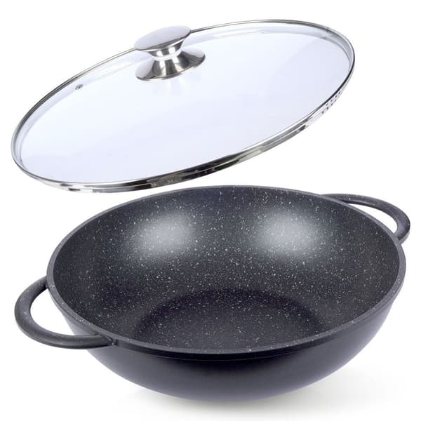 Wok med Pfluon Granitt. Perfekt for alle komfyrer og tåler oppvaskmaskin.