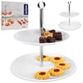 Miniatyrbillede 9 af 9: To-lags småkagefad i hvidt porcelæn og rustfrit stål