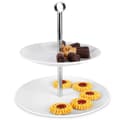 Miniatyrbillede 1 af 9: To-lags småkagefad i hvidt porcelæn og rustfrit stål