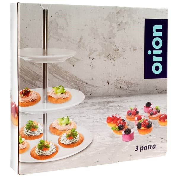 Elegant tre-nivå serveringsfat i porslin och rostfritt stål