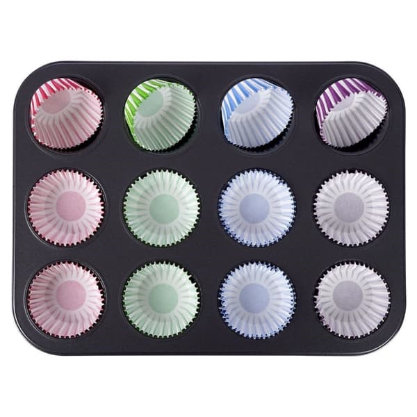 Muffinsform med non-stick og 72 fargerike papirformer