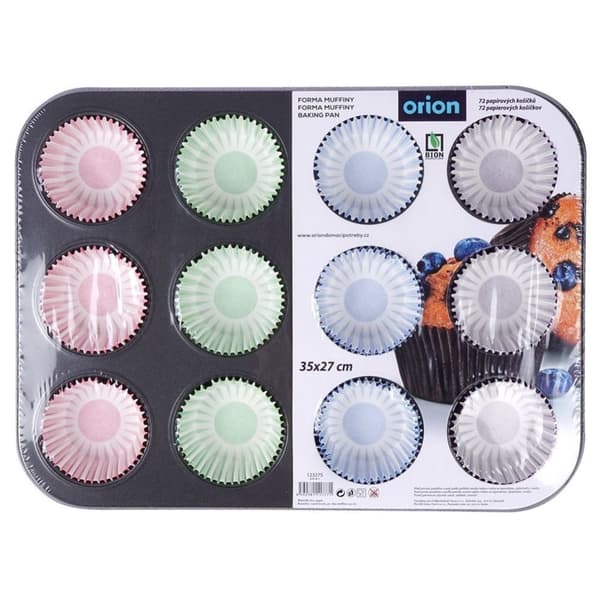 Muffinsform med non-stick og 72 fargerike papirformer