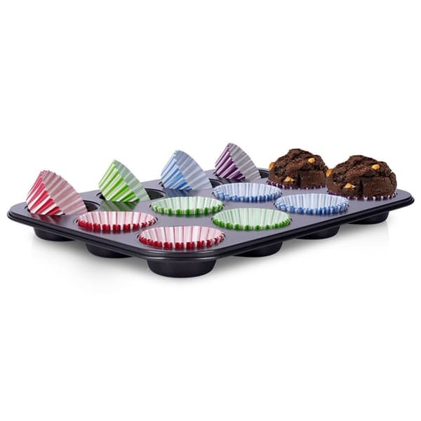 Muffinsform med non-stick og 72 fargerike papirformer
