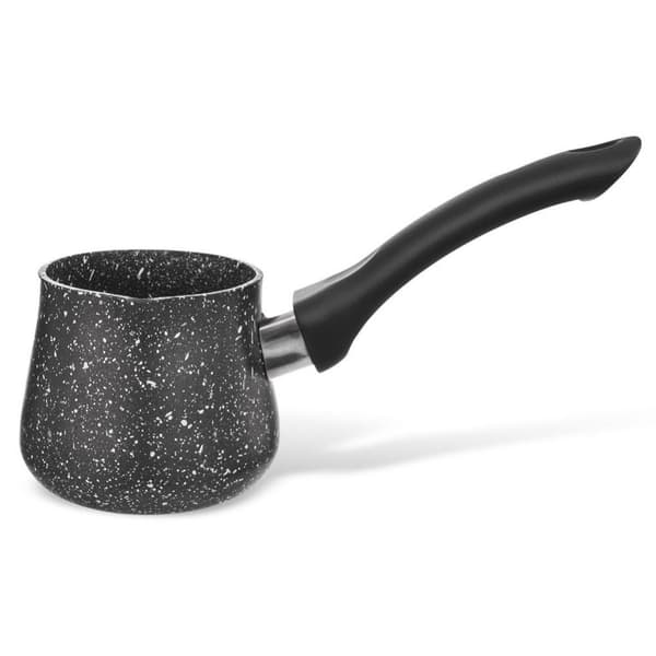 Granitbelagd gryta med handtag och pip för kaffe och mjölk