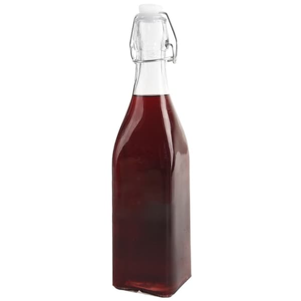 Firkantet glasflaske med prop og klemme til drinks