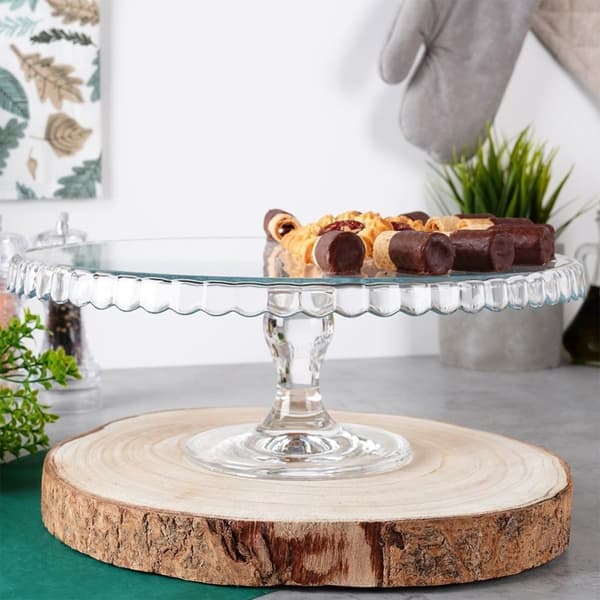 Elegant tårtfat i glas med vågiga kanter
