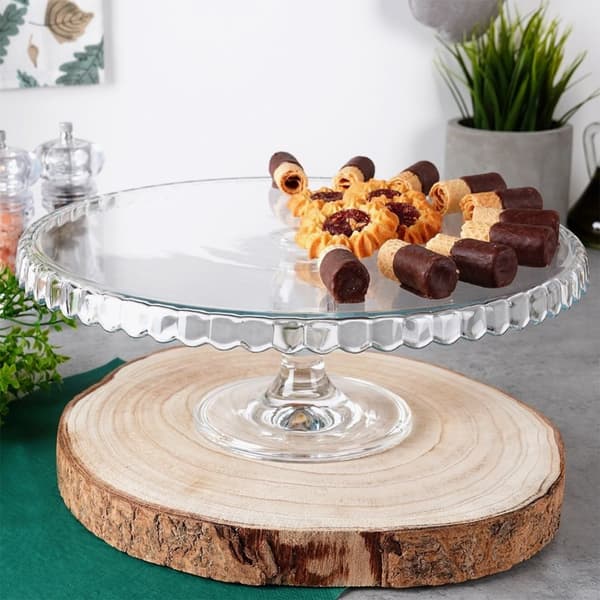 Elegant tårtfat i glas med vågiga kanter
