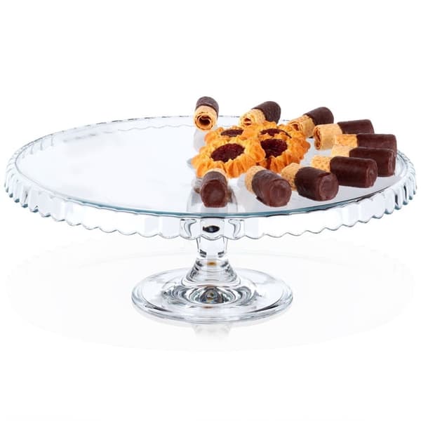 Elegant kakefat i glass med bølgete kanter