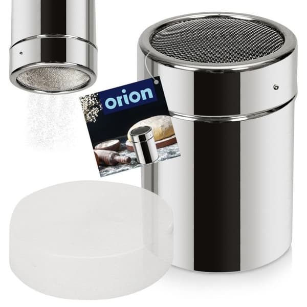 Beholder med sil og lokk for melis, kakao, kaffe, strø